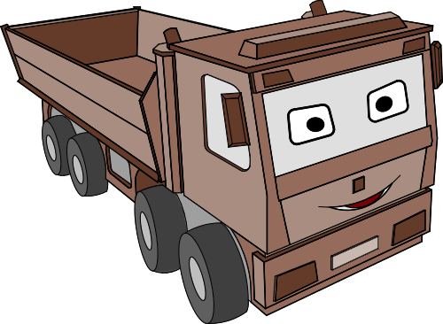 Eine Illustration von Konrad dem LKW in Farbe mit Augen